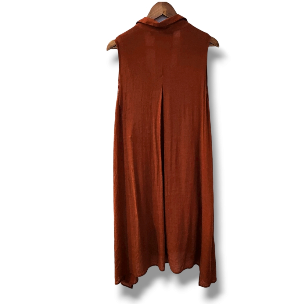 Mlle Gabrielle Burnt Orange Swing Button-Down Shirt Dress | 3X - Picture 8 of 9